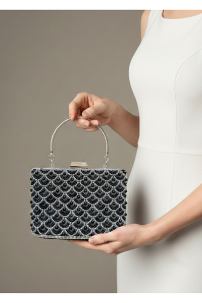 Çanta Trend Women's Stone-Embellished Handbag and Long Chain Strap Bucket Mod...