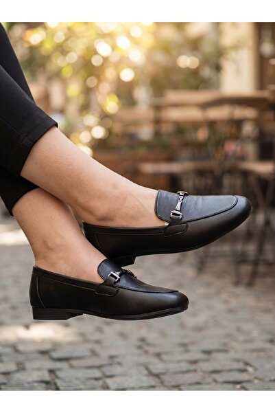 Venüs Women's Genuine Leather Black Loafer Vns009