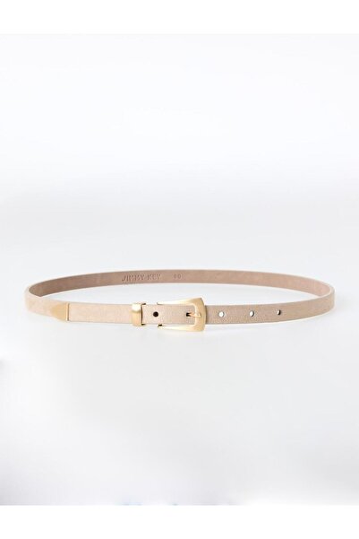 Jimmy Key Bej Parlak Metal Tokalı İnce Süet Kemer