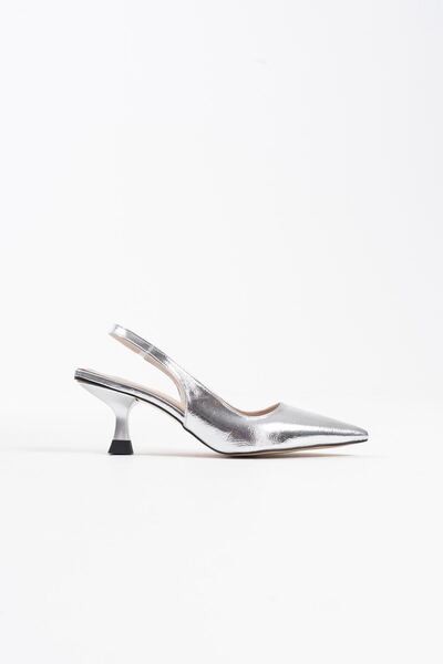 BellaPiede Women's Silver Wrinkled Patent Leather Heeled Shoes Bp08Ms08D