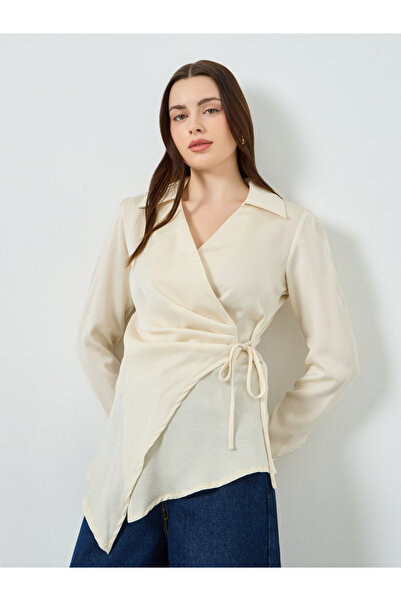 Styli Satin Tie-Up Waist Wrap Longline Top