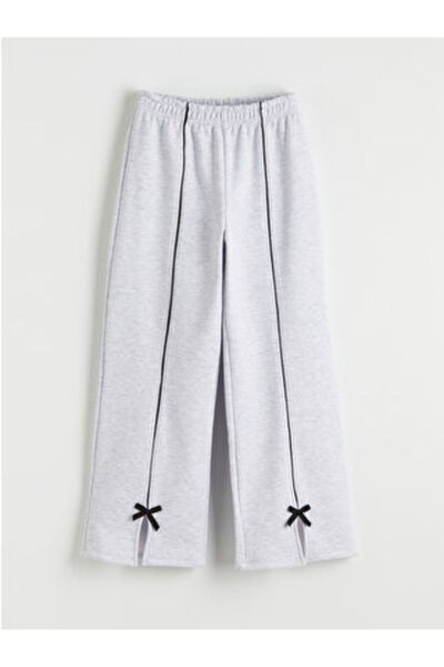 LC Waikiki Gray Bow Detailed Girls' Thick Sweatpants