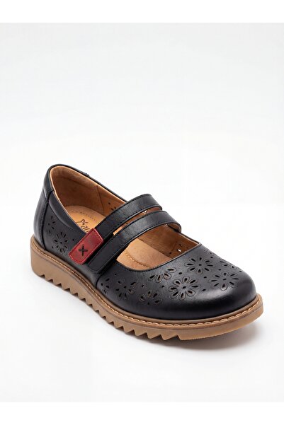 Venüs Women's Genuine Leather Orthopedic Daily Black Ballerinas Vns013