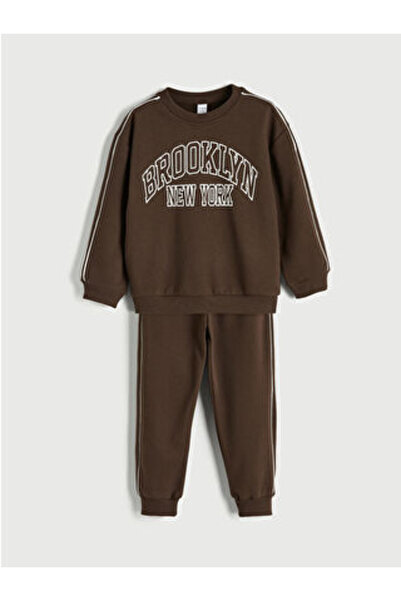 LC Waikiki Brown Boy's Brooklyn Printed Tracksuit Set