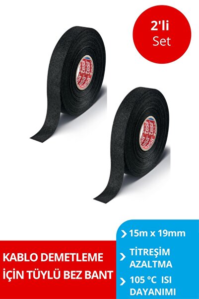 Tesa 51608 Polyester Tüylü Bez Bant Siyah 15m X 19mm - Hızlı Yapıştırıcı x 2 ...