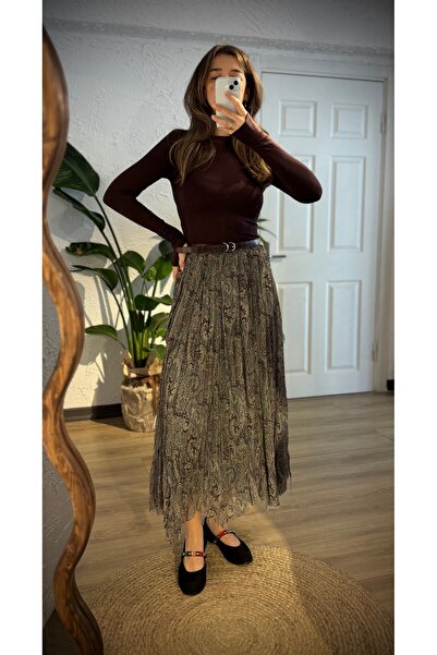 HANDAN GEDİK STUDİO Etek Ucu Dikişsiz Beli Lastikli Uzun Etek