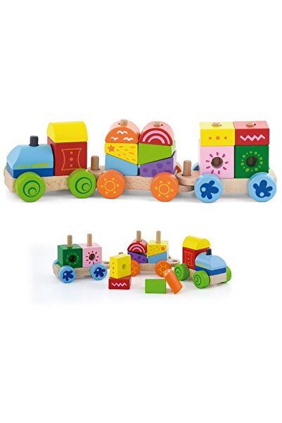 Viga Wooden train with blocks coloured