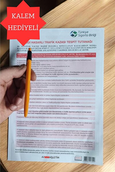 AVMmarketim Kalem Hediyeli Maddi Hasarlı Trafik Kazası Tespit Tutanağı 1 Adet (2 NÜSHALI)