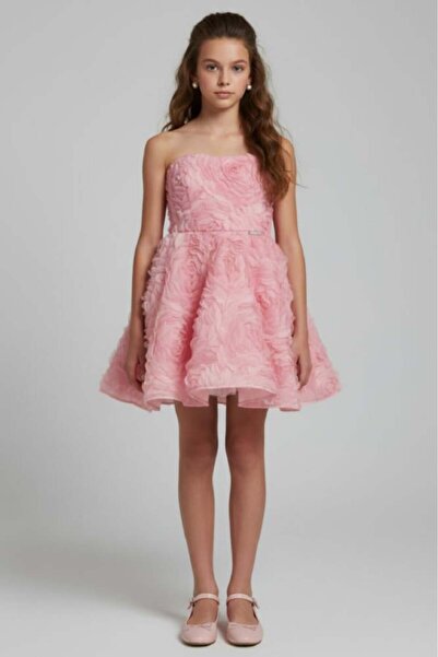 Alesaei-mondo tondo Luxurious pink floral evening dress for girls S01287