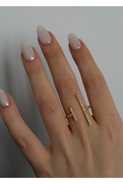 KİLİGİSTANBUL 2-Strip Zircon Stone Ring (Size Adjustable)