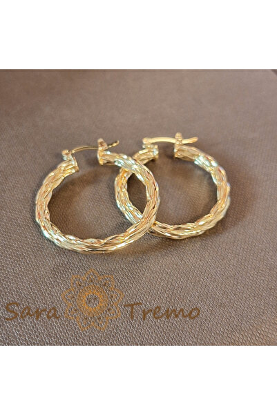 SaraTremo Thick Round Earrings with Engraved Braided Pattern, 3 cm