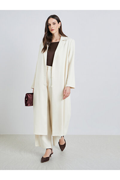 Styli Off-White Notch Label Buttoned Blazer Kimono