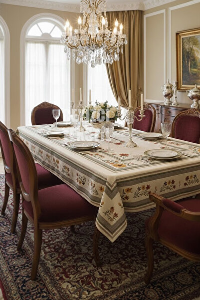 Çt Çeyizci Tekstil Table Cloth, Digital Printed Cross Stitch Single Table Clo...