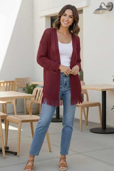 benguen Summer Cotton Cardigan R4524 Claret Red