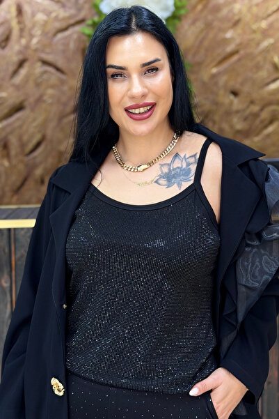 GÖKSEL TAŞLI ASKILI BÜYÜK BEDEN BLUZ