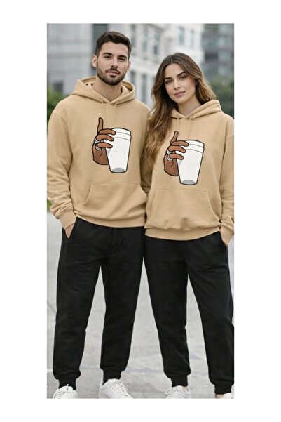 Velkoz Cup Print (Beige Sweatshirt Black Sweatpants)
