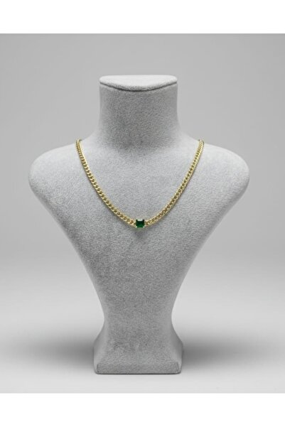 YEŞİL TAŞLI ÇELİK GOLD KOLYE