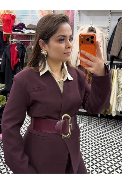 My Blog Plum Belted Atlas Jacket - 9691