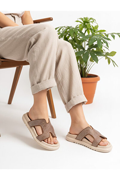 DUDYEN SHOES Papuci confortabili pentru femei din piele intoarsa, maro, cu pi...