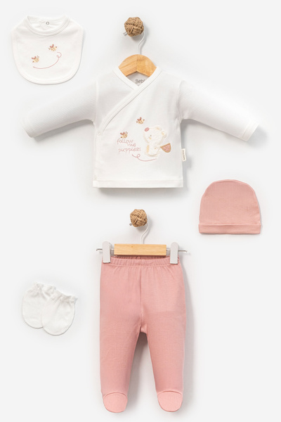 Bebitof Cute Rabbits Patterned 5-Piece Newborn Hospital Discharge Bodysuit Set