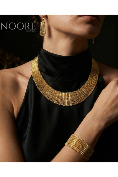 NooreIstanbul Aurelia Gold - Altın Kaplama Takı Seti | 925 Ayar Gümüş 22K Alt...