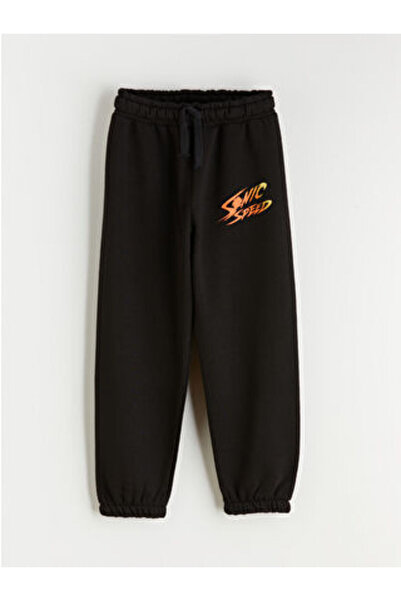 LC Waikiki Black Elastic Waist Sonic Printed Boy's Jogger Sweatpants