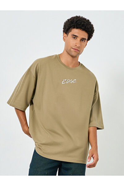 Styli Men Khaki Graphic Print Boxy Fit T-Shirt