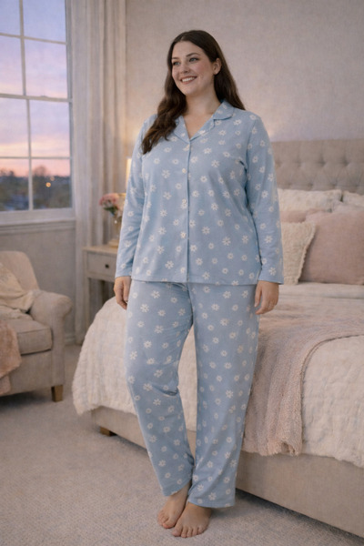 Morvarid Plus Size Long Sleeve Women's Pajama Set Stretchy Fabric Soft Textur...