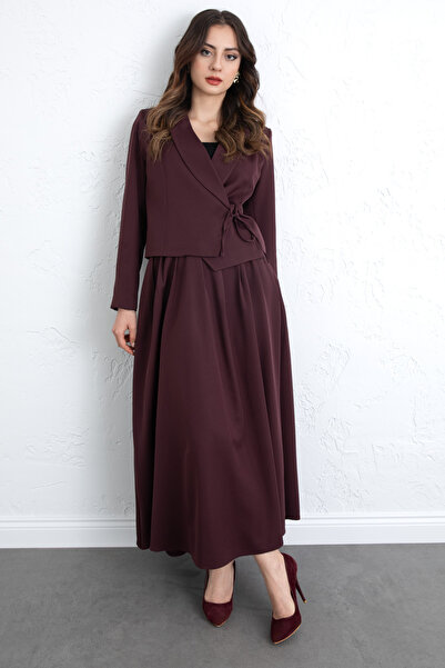 Salih Çelebi Lace Detail Jacket Suit 0076 - Mürdüm