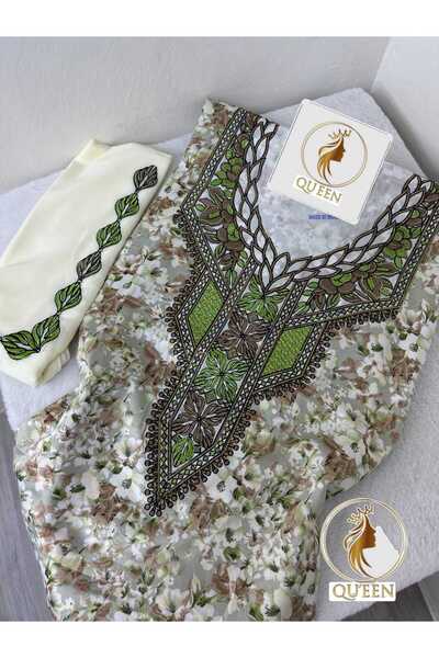 QUINN مخور اماراتي فخم حرير اندنوسي بالطرحه تطريز وكريستال /قطعة قماش بدون تق...