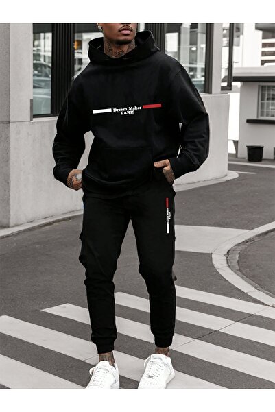 mercoledi Men's Mix Printed Comfortable Fit Hooded Pocket Top Jogger Elastic ...