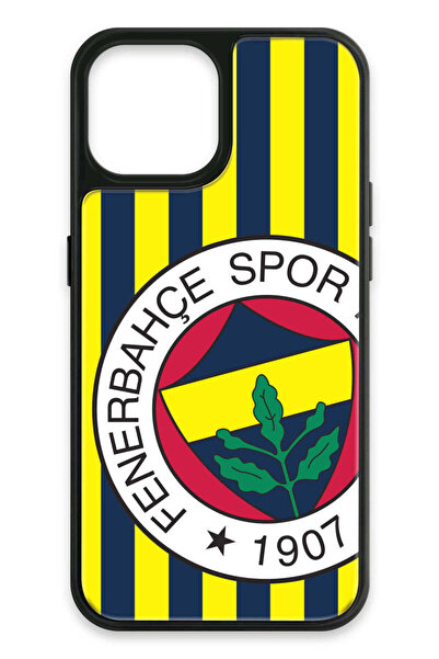 Fenerbahçe iPhone 13 Uyumlu Çubuklu Büyük Arma Cam Lisanslı Telefon Kılıfı