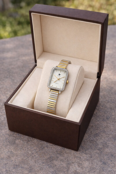 Boris Accessory Gümüş Taşlı Dikdörtgen Kasa Kadın Kol Saati - Çift Renk & Güm...