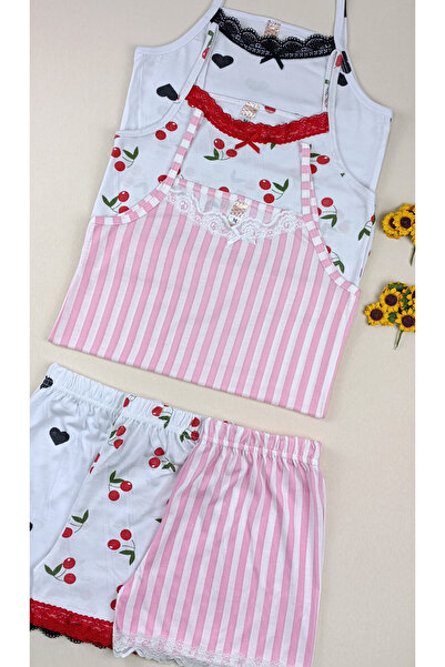 siyalife Lace Detailed Thin Straps 3-Piece Undershirt and Shorts Women's Paja...