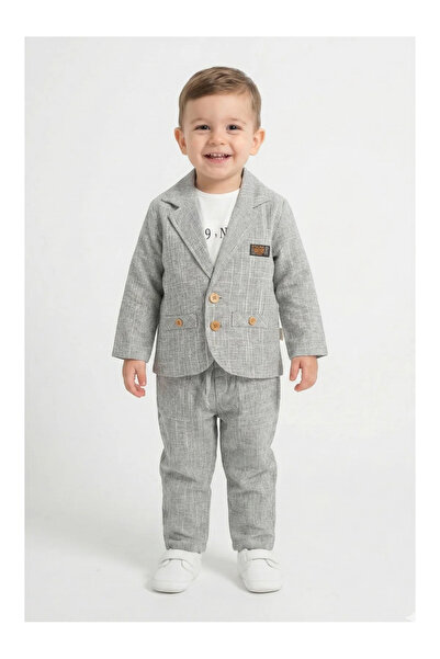 Mini Baray Αγορίστικο Μπεζ Αθλητικό Σετ 3 Τεμαχίων με Μπουφάν - Γκρι