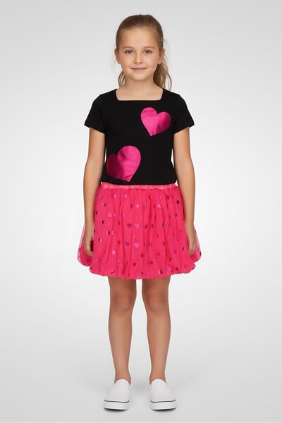 Freestyle Kids Girl 2 Pieces Graphic Print Top And Skirt Set, Multicolor