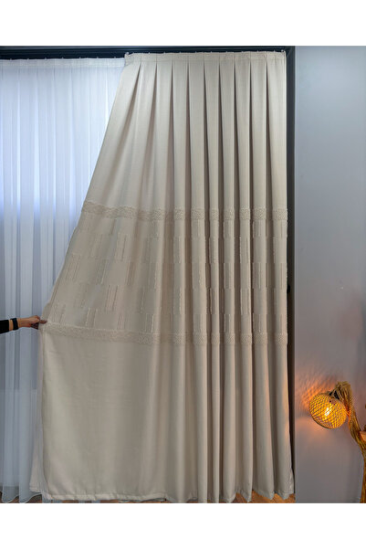 PERDEYERİ Pomelissa Serisi Ponponlu 1/3 Kat Sık Pile Fon Perde TEK KANAT Dökü...