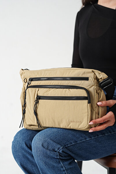 Solo Bag Geantă crossbody pentru femei, bej închis, cu mai multe compartiment...