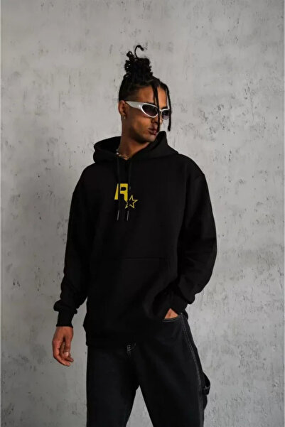 OZGN Men's Hooded Printed Sweatshirt - Black