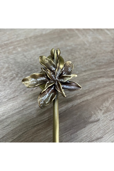 Mercan Tasarım Atölyesi PİRİNÇ DÖKÜM YILDIZ ÇİÇEKLİ METAL MUM SÖNDÜRÜCÜ-ANTİK...