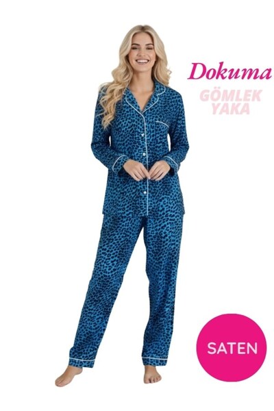 bie's Women's Masculine Front Button Shirt Collar Woven Satin Seasonal Long S...