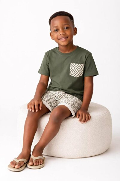 Monila Erkek Çocuk Geometrik Baskılı Pamuklu Şortlu Altüst Takım