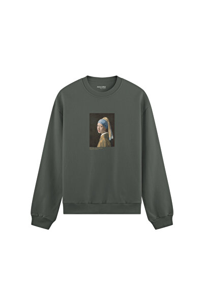 The Lucid Lab Girl's Oversize Sweatshirt with Pearl Earrings - Anthracite