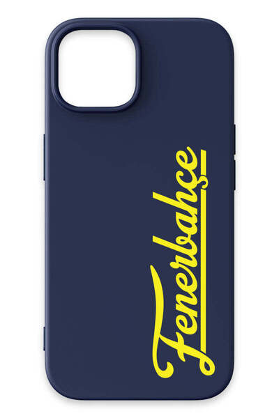 Fenerbahçe iPhone 15 Uyumlu El Yazı Lacivert Silikon Lisanslı Telefon Kılıfı