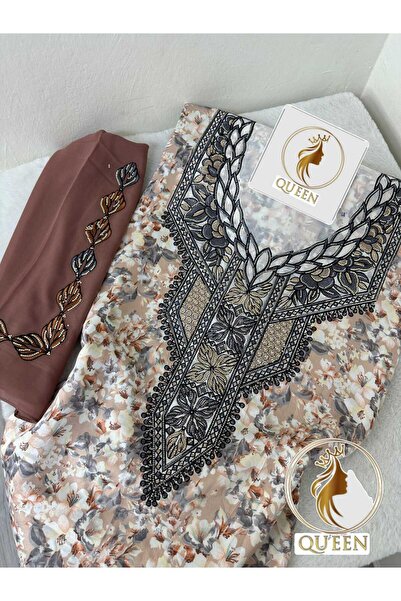QUINN مخور اماراتي فخم حرير اندنوسي بالطرحه تطريز وكريستال /قطعة قماش بدون تق...