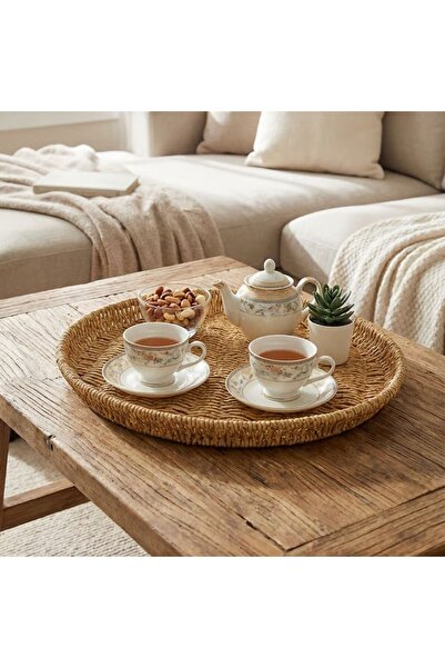 Greathings Tavă din plastic imitație ratan de 40 cm – Aspect de răchită, deco...