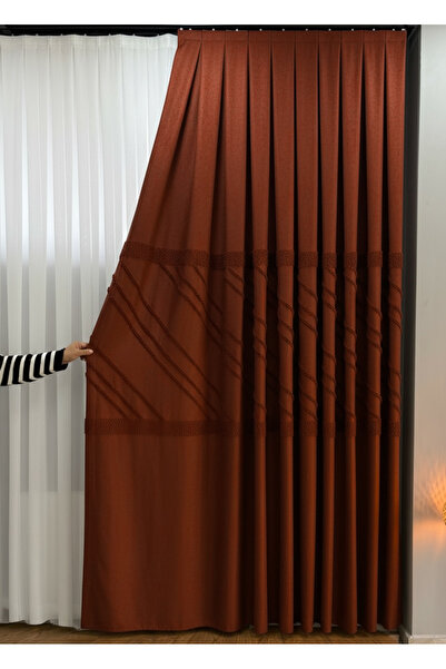 PERDEYERİ Pomelissa Serisi Ponponlu 1/3 Kat Sık Pile Fon Perde TEK KANAT Dökü...