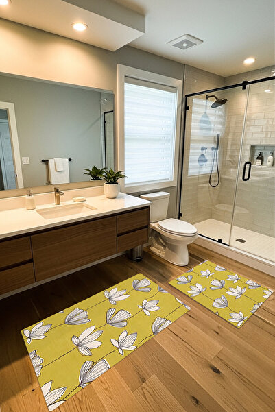 Etnik Dekor طقم سجادة حمام مكون من قطعتين بطباعة رقمية بنمط زهرة الماغنوليا و...