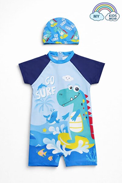 My Kids Wear Erkek Çocuk Boneli Fermuarlı Çocuk Plaj Mayosu 2-8 Yaş 12557