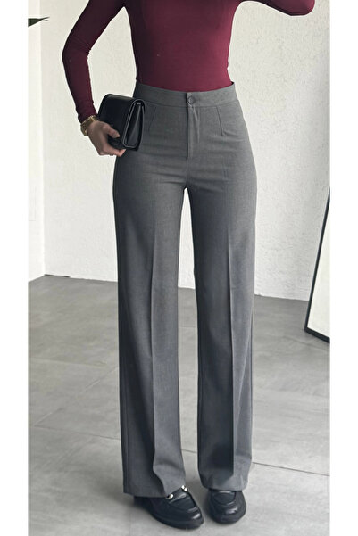 asfamoda بنطلون نسائي من قماش الأنثراسايت عالي الخصر واسع الساقين وفضفاض، بنط...